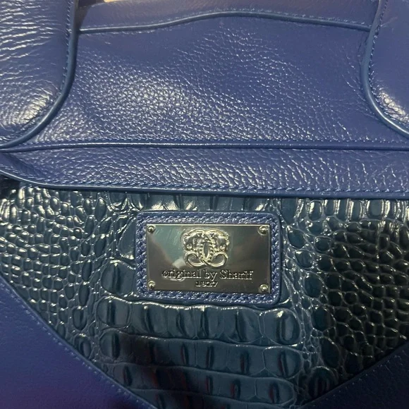 Sharif Blue Leather Shoulder Bag - Picture 2 of 8